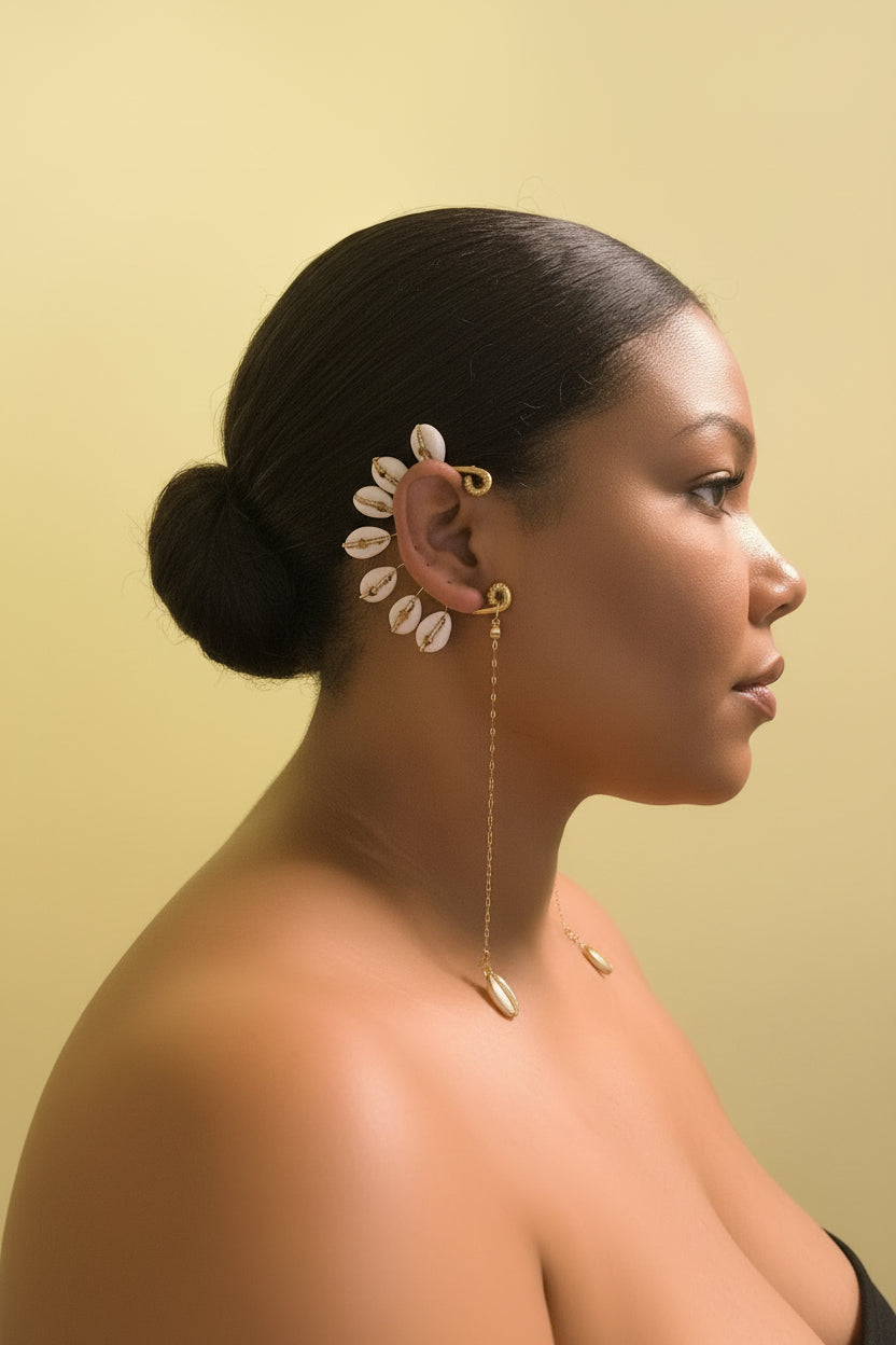 Bijou d'oreille "cauri perlé"